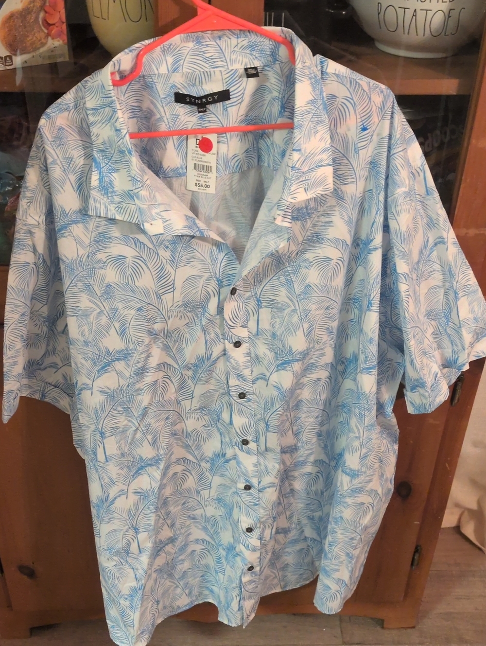 Men’s Light Blue Palm Print Short-Sleeve Shirt synrgy 5xlt new
